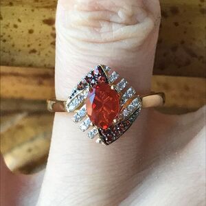 Natural Fire Opal Sterling Silver 18k Yellow Gold Vermeil Ring Size 7